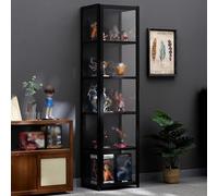 GDBTDL 4/5 Tier Bamboo Display Cabinet with Acrylic Glass Doors, Modern Collectible Storage Cabinet and Bookshelf, Showcase,for Living Room, Bedroom, Playroom, or Trophy Display Case