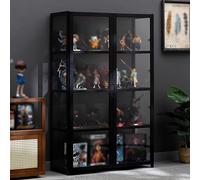 GDBTDL 4/5 Tier Bamboo Display Cabinet with Acrylic Glass Doors, Modern Collectible Storage Cabinet and Bookshelf, Showcase,for Living Room, Bedroom, Playroom, or Trophy Display Case