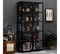 GDBTDL 4/5 Tier Bamboo Display Cabinet with Acrylic Glass Doors, Modern Collectible Storage Cabinet and Bookshelf, Showcase,for Living Room, Bedroom, Playroom, or Trophy Display Case