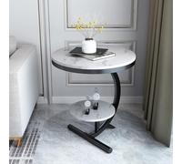 GDBTDL Modern Marble Top Side Table,with Metal Black Legs, 2-Tier Round Coffee End Table,Small Circle Accent Nightstand,for Living Room or Bedroom