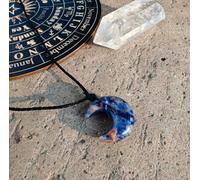 GDBTYOY Handmade Larimar Moon Necklace with Adjustable Cotton Cord 40-50 mm Healing Stone Pendant Energised Boho Unique Neck Chakra Gift for Women (Blue Tones)