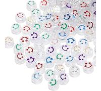 GDBZS 100/200/300pcs Transparent Round Acrylic Smile Face Beads, Colorful DIY Craft Smile Beads for Jewellery Making, Bracelet Creating