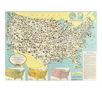 GDC 1950 Pictorial Map USA German Language Large Wall Art Print Canvas Premium Mural