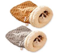 GDCARSL Cat Sleeping Bag, Cats Winter Sleeping Bag for Indoor Cats Cozy Plush Cat Cave Bed, Self-Warming Pet Snuggle Sack for Kitten Puppy Small Dogs (A-Grey+Khaki, M-17"x14.5")