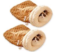 GDCARSL Cat Sleeping Bag, Cats Winter Sleeping Bag for Indoor Cats Cozy Plush Cat Cave Bed, Self-Warming Pet Snuggle Sack for Kitten Puppy Small Dogs (A-Khaki 2pcs, L-21"x17.7")