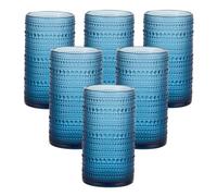 GDCCI 16oz Hobnail Drinking Glasses, Set of 6 Blue Tumblers | Vintage embossed large capacity highball glasses for water, cocktail, beer, whiskey, juice and bar use