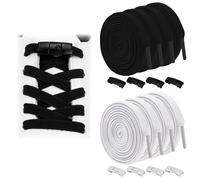 GDDDYWWJ 4 Pairs Shoe Laces Elastic No Tie Sets,Quick-Lock Stretchy Flat Elastic Laces For Trainers Adult Kids,Easy Lazy Flat Shoe Lace For Sport Running Walking (Black)