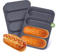 GDDGCUO Silicone Hotdog Bun Pan, 6 Inch Standard Hot dog Bun Mold, 4 Cup Non-stick Homemade Hotdog Bun Baking Pans, Mini Baguette Pans, Dishwasher Safe, 2 Pcs (Grey)