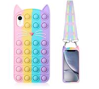 GDDJONG Fidget Pop Phone Case for iPhone XR [1 Pack], Stress Relief Push Pop Bubble 3D Cartoon Funny Kawaii Cute Fun Soft Silicone Design Cover for Girls Kids Boys (for iPhone XR 6.1"-1Pack Cat)