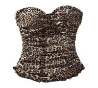GddOGUK Mesh Tube Top for Women Leopard Print Mesh Tube Twist Front Strapless Ruched Sexy Tank Tops Comfortable and Soft Camisole