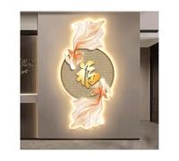 GddOGUK Wall Art Decor Lucky Blessing Carp Wall Sculpture with LED Light Wall Sculpture Painting Decoration Luminous Koi Background Sculptures(50x100cm)