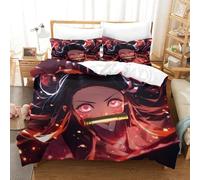 GDEKCIEAS Anime 3D Demon Slayer 3Pcs Kids Bedding Set,Duvet Cover with Zipper Closure,Soft Comforter And Quilt Cover for Boys And Girls Double（200x200cm）