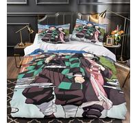 GDEKCIEAS Anime 3D Demon Slayer Bedding Set for Boys,3Pcs Comforter Cover with Decorative Quilt Design,Soft Duvet Cover for Teens And Kids King（220x240cm）