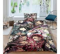 GDEKCIEAS Anime 3D Demon Slayer Bedding Set for Teens,2Pcs Duvet Cover Microfiber with Zipper,Ultra Soft And Lightweight Quilt Cover for Adults Single(135x200cm)