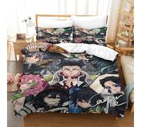 GDEKCIEAS Anime 3D Demon Slayer Girls Bedding Set,3 Pieces Duvet Cover with Zipper,Ultra Soft Comforter And Quilt Cover for Kids And Teens Double(200x200cm)
