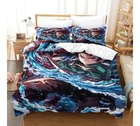 GDEKCIEAS Anime 3D Demon Slayer Kids Bedding Set,Ultra Soft 3Pcs Duvet Cover,Comforter & Bedspread Cover for Boys,Girls,Teens - Easy Care Double(200x200cm)