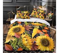 GDEKCIEAS Autumn Yellow Leaves,Sunflowers 3Pcs Bedding Set for Adults,Breathable Duvet Cover And Comforter Set,Lightweight Quilt Cover for Home King（220x240cm）