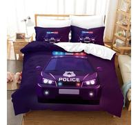 GDEKCIEAS Cartoon Police Car Decor Policeman Boys Bedding Set 3D Bedding Duvet Cover Set Comforter Cover Set Bedspread Cover Bedroom Quilt Cover 3Pcs Single（140x200cm）