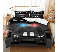 GDEKCIEAS Cartoon Police Car Decor Policeman Teens Bedding Set,3 Pieces Duvet Cover And Comforter Cover,Breathable And Soft Quilt Cover for Boys And Girls Double（200x200cm）