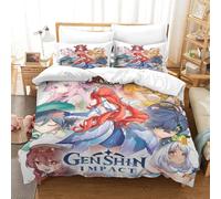 GDEKCIEAS Genshin Impact Game Duvet Cover Set,Boys Bedding Set,3 Pcs Modern Bedding Set,Microfiber Comforter Cover,Quilt Cover for Kids,Teens,Adults,Breathable Durable Double(200x200cm)