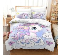 GDEKCIEAS Kawaii Unicorn Fairy Tale Bedding Set for Teens,3Pcs Duvet Cover Microfiber with Zipper,Ultra Soft And Lightweight Quilt Cover for Adults Double(200x200cm)