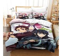 GDEKCIEAS New Anime Demon Slayer Teens Bedding Set,3Pcs Duvet Cover with Zipper Closure,Lightweight Microfiber Comforter Quilt Cover for Boys,Girls,Kids,Adults,Breathable,Easy Care Single(140x200cm)