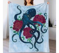 GDEKCIEAS Octopus Rose Blue Theme 3D Printed Plush Sherpa Blanket for Boys Girls Toddler Soft Fuzzy Throw Blanket Flannel Fleece Blankets All Season Couch Sofa Deco 50x60inch(127x152cm)