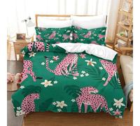 GDEKCIEAS Pink Leopards Tropical Leaves 3Pcs Bedding Set for Adults,Breathable Duvet Cover And Comforter Set,Lightweight Quilt Cover for Home Single（140x200cm）