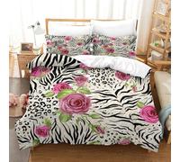 GDEKCIEAS Rose Zebra Fur Texture Teens Bedding Set,3Pcs Ultra Soft Duvet Cover with Zipper Closure,Comforter And Quilt Cover for Boys And Girls Double（200x200cm）