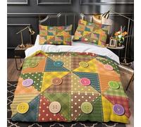 GDEKCIEAS Vintage Patchwork Buttons Boys Bedding Set 3D Bedding Duvet Cover Set Comforter Cover Set Bedspread Cover Bedroom Quilt Cover 3Pcs King（220x240cm）