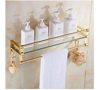 GDFEH Glass Bathroom Shelf Space Aluminum Shower Shelf with Towel Bar and Rail Wall Mounted Tempered Glass Shelf Gold (Size : 50cm)