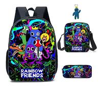 GDFENDU 3Pcs Anime Game Rainbow Backpack Set with Keychain,16in 3D Printed Friend Cartoon Lunch Bag High Capacity Schoolbag Boy and Girl Schoolbag. (C)