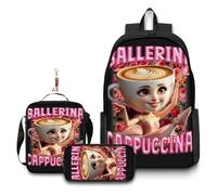 GDFENDU 3Pcs Anime Italian Backpack Set with Keychain,16in 3D Printed Cartoon Lunch Bag High Capacity Schoolbag Boy And Girl Schoolbag. (F)