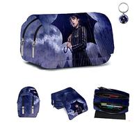 GDFENDU Wednesday Pencil Case with Keychain, Large Capacity Cosmetic Bag, Double Zippers, Pen Bag, Portable, Anime Pencil Case Gift