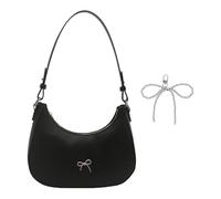 GDFHBD 1 Black Bow Shoulder Bag And 1 Simple Pendant, Mobile Phone Pendant, Retro Crossbody Bag, Fashionable Soft Leather Underarm Bag, And Outfit Accessories.