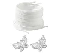 GDFHBD 1 Pair Of White Laces And 2 Pieces Of Butterfly Shoe Trim, Lace Replacement, Shoe Decorations, Sneaker Accessories.