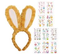 GDFHBD 1 Piece Brown Rabbit Ear Headband And 10 Piece Rabbit Tattoo Stickers, Cute Headbands, Cartoon Stickers, Photo Props, Costume Accessories.
