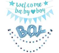 GDFHBD 1 Piece Of Boy Pulling Flag, 1 Piece Of Blue Pentagonal Star Pulling Flag, 1 Piece Of Blue Pentagonal And 1 Piece Of Boy Balloon, Baby Year Old Pulling Flag, Party Decoration Balloon.