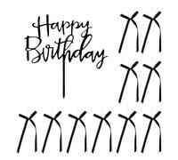 GDFHBD 1 Piece Of Happy Birthday Card Insert, 10 Black Bows, Acrylic Cake Plug-Ins, Creative Personalized Ornaments, Birthday Party Decorations.
