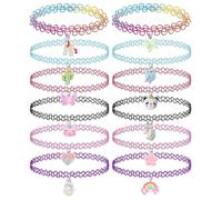 GDFHBD 12 Pieces of Hand-Woven Necklaces, Fashionable and Simple Clavicle Chains, Elastic Tattoo Necklaces, Butterfly Panda Pendant, Girl Jewelry Accessories.