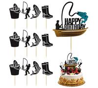GDFHBD 13 Outdoor Fishing Cake Card Inserts, Cartoon Cake Plug-Ins, Birthday Photo Props, And Party Decorations.