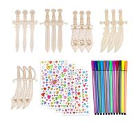 GDFHBD 15 Pieces Of Pirate Sword Coloring Set, Including 12 Pieces Of Brushes And 4 Pieces Of Stickers, Children'S Diy Wooden Swords, Handmade Graffiti Toys, Pirate Theme Party Decoration.