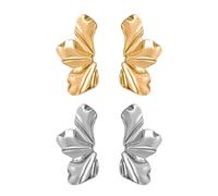GDFHBD 2 Pairs of Irregular Petal Earrings, Retro Temperament Earrings, Fashion Metal Dress Matching, Gifts for Mothers and Girlfriends (Gold, Silver).