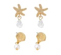 GDFHBD 2 Pairs of Pearl Earrings, Starfish Shell Earrings, Summer Beach Style Accessories, Vacation and Leisure Accessories, Fashion Gifts.