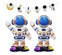 GDFHBD 2 Pieces Astronaut Balloons And 1 Piece Astronaut Pull Flag, Space Astronaut Foil Balloons, Space Party Decoration, 4D Astronaut Balloons, Children'S Birthday Balloons.