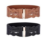 GDFHBD 2 Pieces Elastic Waist Seal Adjustable Belt For Women, Black, One Size