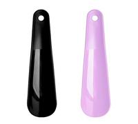 GDFHBD 2 Pieces Mini Plastic Shoe Horns, Portable Shoe Horns, Shoe Wear Auxiliary Tools, Footwear Supplies (Black, Purple).