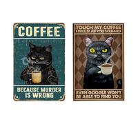 GDFHBD 2 Pieces Of Black Cat Coffee Tin Paintings, Fun Printing Old Tin Paintings, Wall Decoration Listing, Suitable For Bars And Cafes To Dress Up.