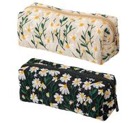 GDFHBD 2 Pieces of Floral Embroidery Pencil Bag, Simple and Cute Pencil Bag, Rectangular Storage Bag, School Supplies, and Girls Stationery.