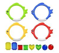 GDFHBD 4 Diving Rings, 8 Plastic Gems, Bright Colors, Children'S Diving Toys, Swimming Pool Training Water Play Toys, Summer Party Accessories.